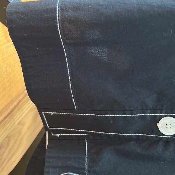 Black Cotton Midi Flared Skirt with White Buttons and White Stitches - Picture 5 of 8